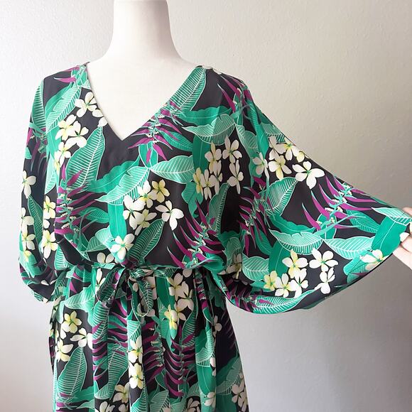 Tommy‎ Bahama 100% Silk Livia Leaves Short Belted Kaftan Women's Size L/XL NEW - Picture 2 of 10